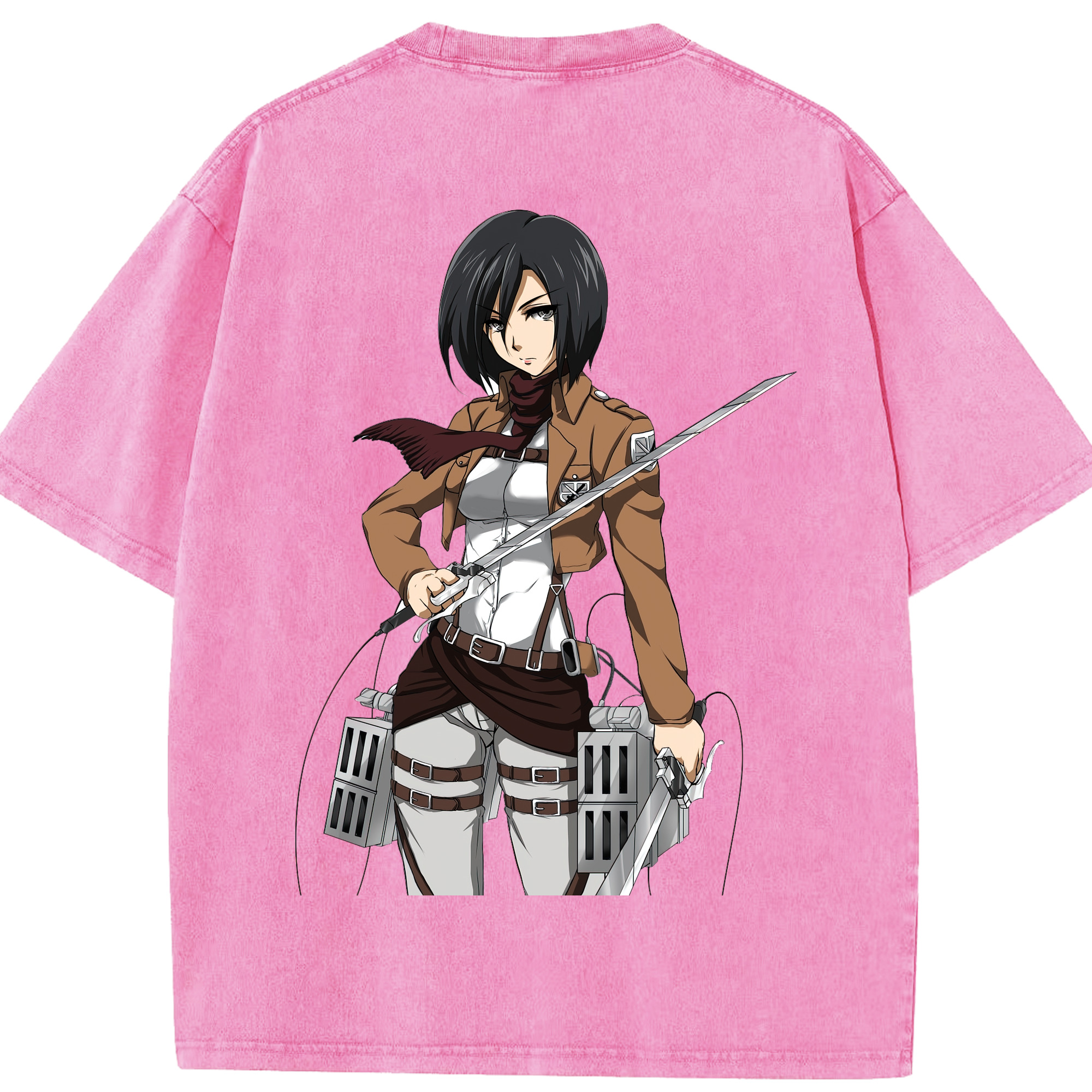（画像用） 進撃の巨人 ミカサ·アッカーマン Attack on Titan Mikasa Ackerman 綿100% ヴィンテージ風 半袖Tシャツ（背面プリント）